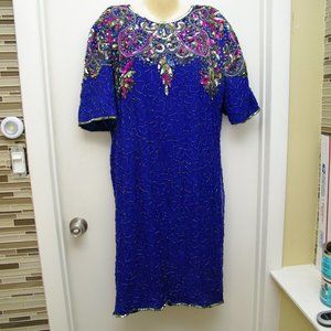 Drag Queen Lawrence Kazar 1x beaded royal blue dress sequins Sequined